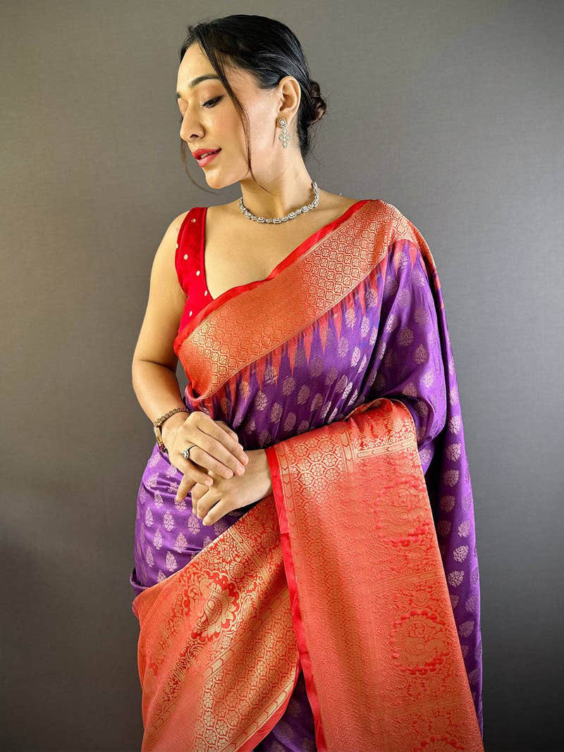 Wine Banarasi Zari Elegance Saree
