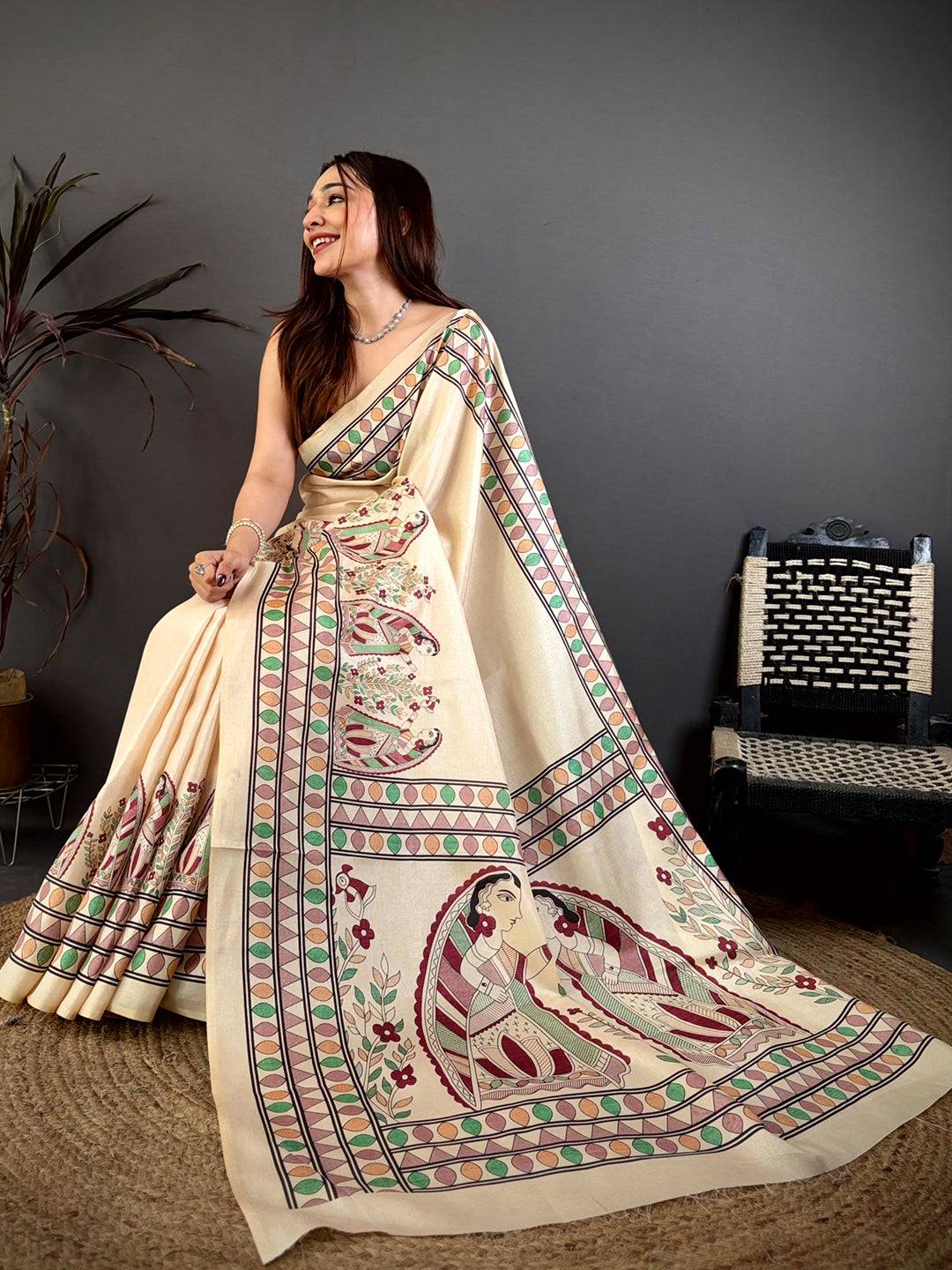 Exclusive Madhubani Print Tussar Saree