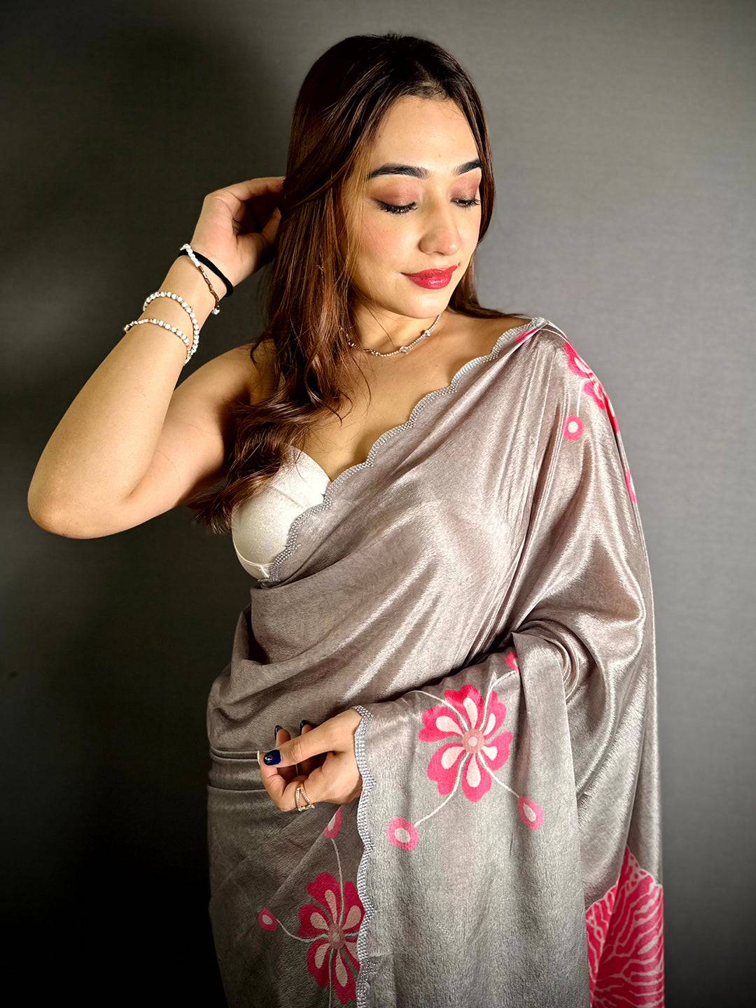 Soft Chinnon Chiffon Diamond Border Saree
