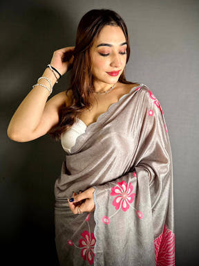 Soft Chinnon Chiffon Diamond Border Saree