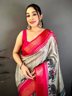 Opulent Block Print Dola Silk Saree