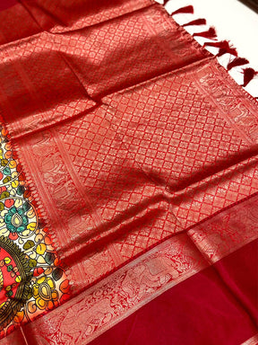 Vibrant Cream Banarasi Kalamkari Silk Saree