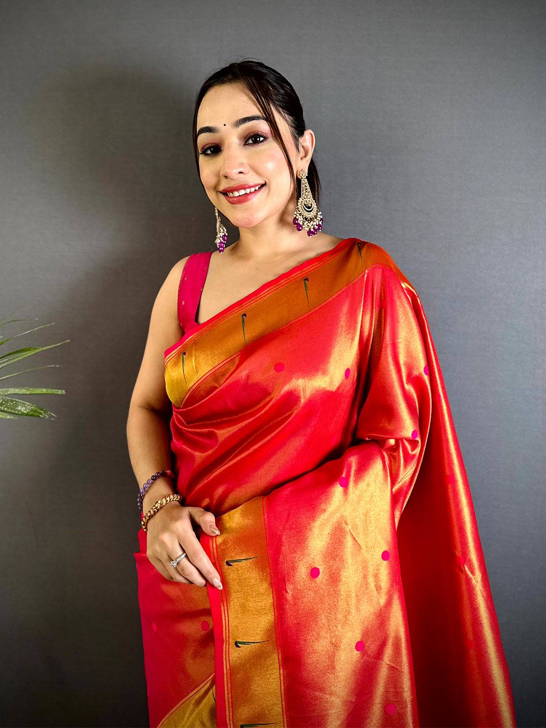 Red Glass Tissue Yevla Paithani Saree