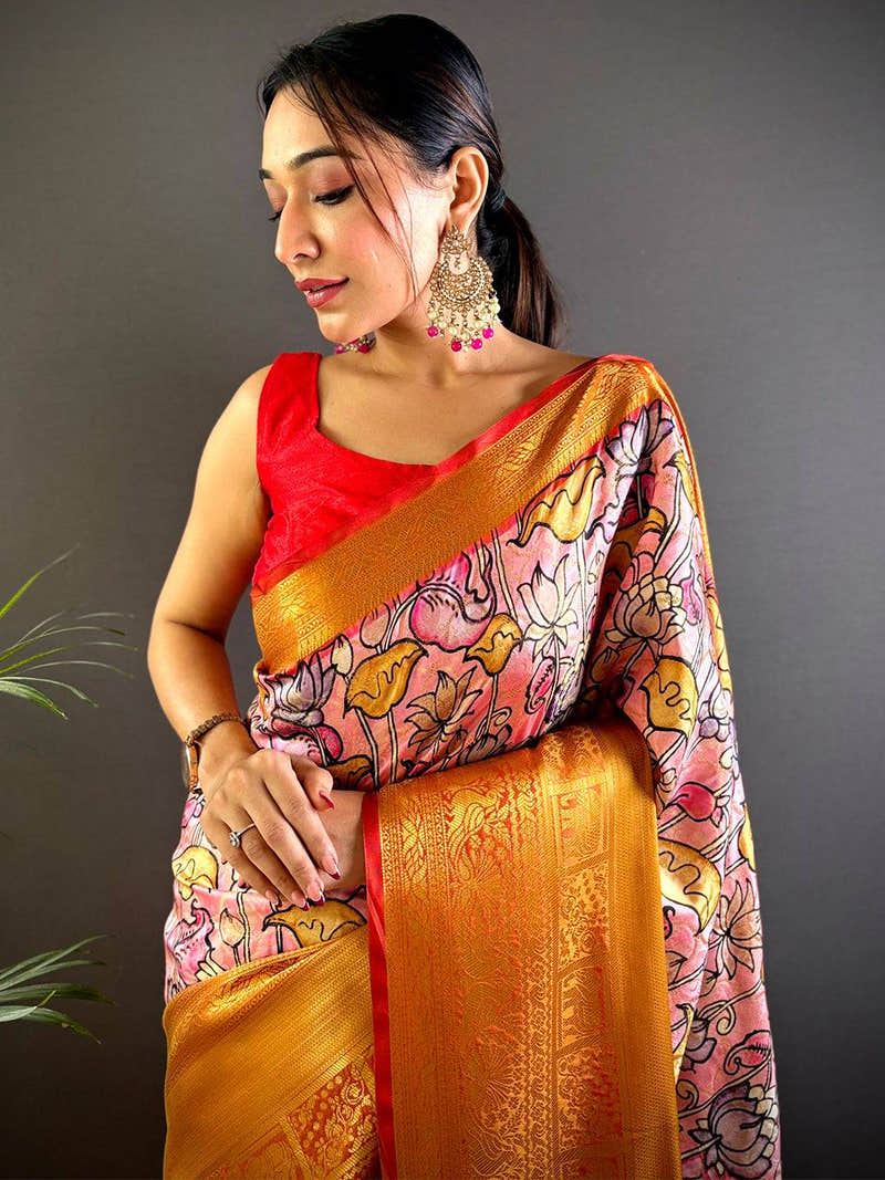 Pink Elegant Soft Silk Saree With Pattu Zari Border
