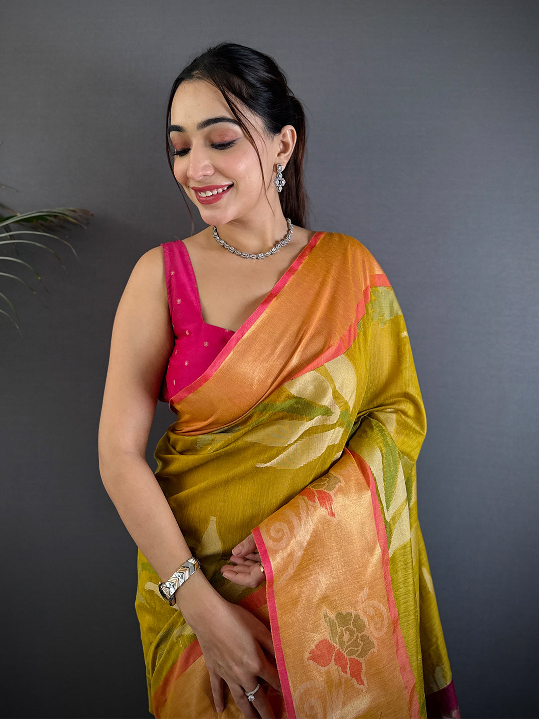 Yellow Soft Chanderi Pochampally Ikkat Saree