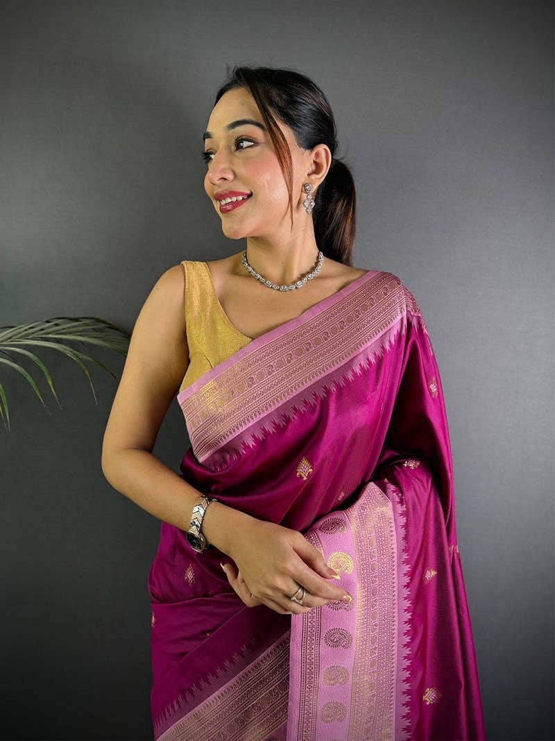 Wine Soft Silk Gadwal Border Saree