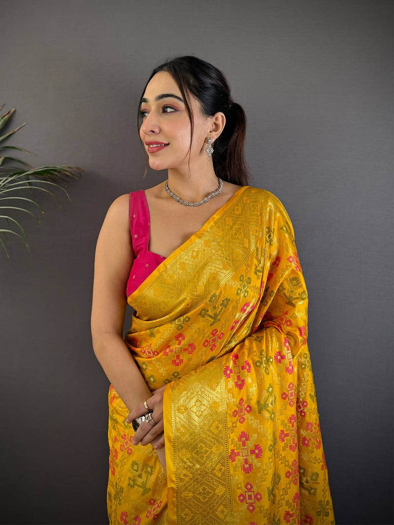 Elegant Yellow Soft Banarasi Patola Saree
