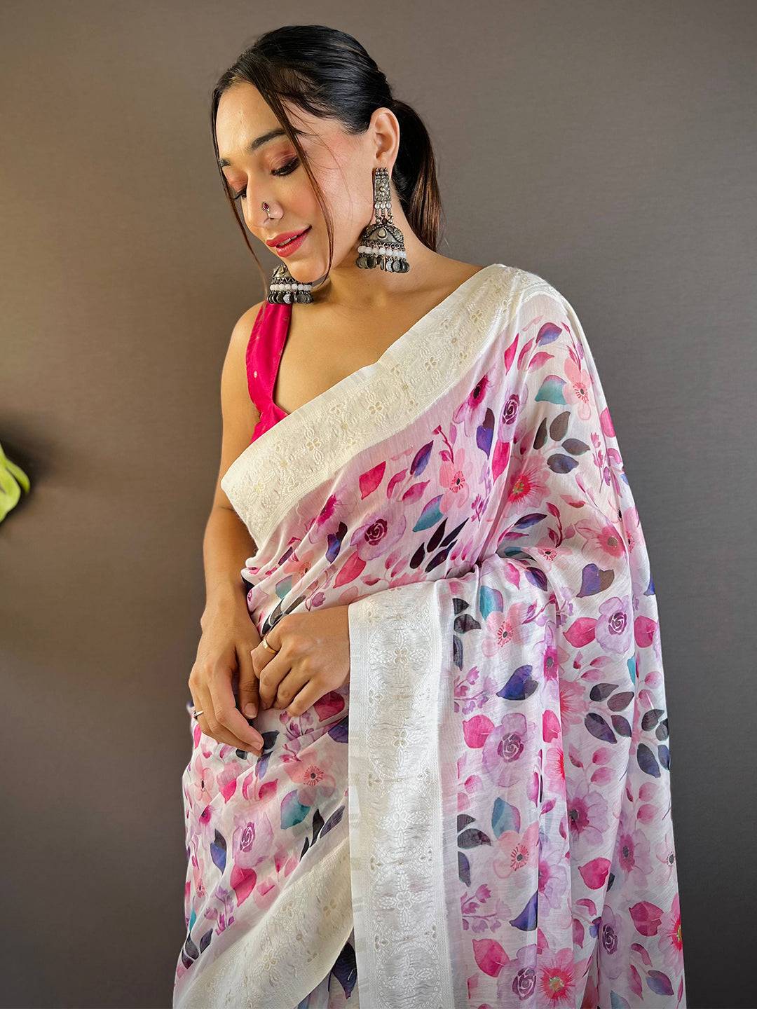 Radiant Lakhnavi Floral Print Saree