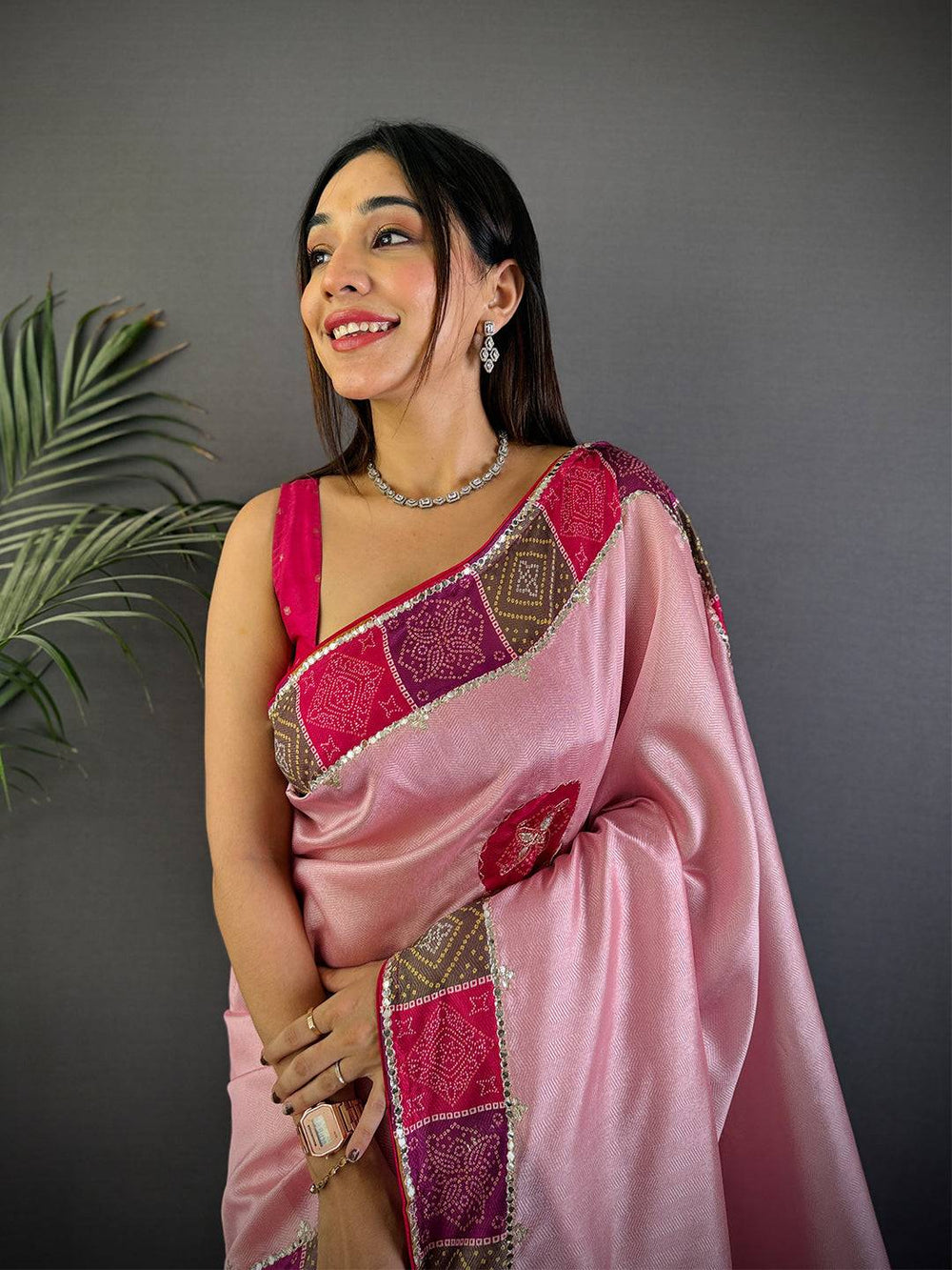 Pink Patch Butta Soft Silk Saree