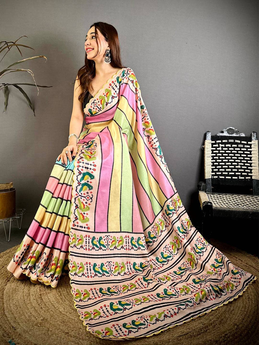 Tussar Patola Print Cutwork Border Saree