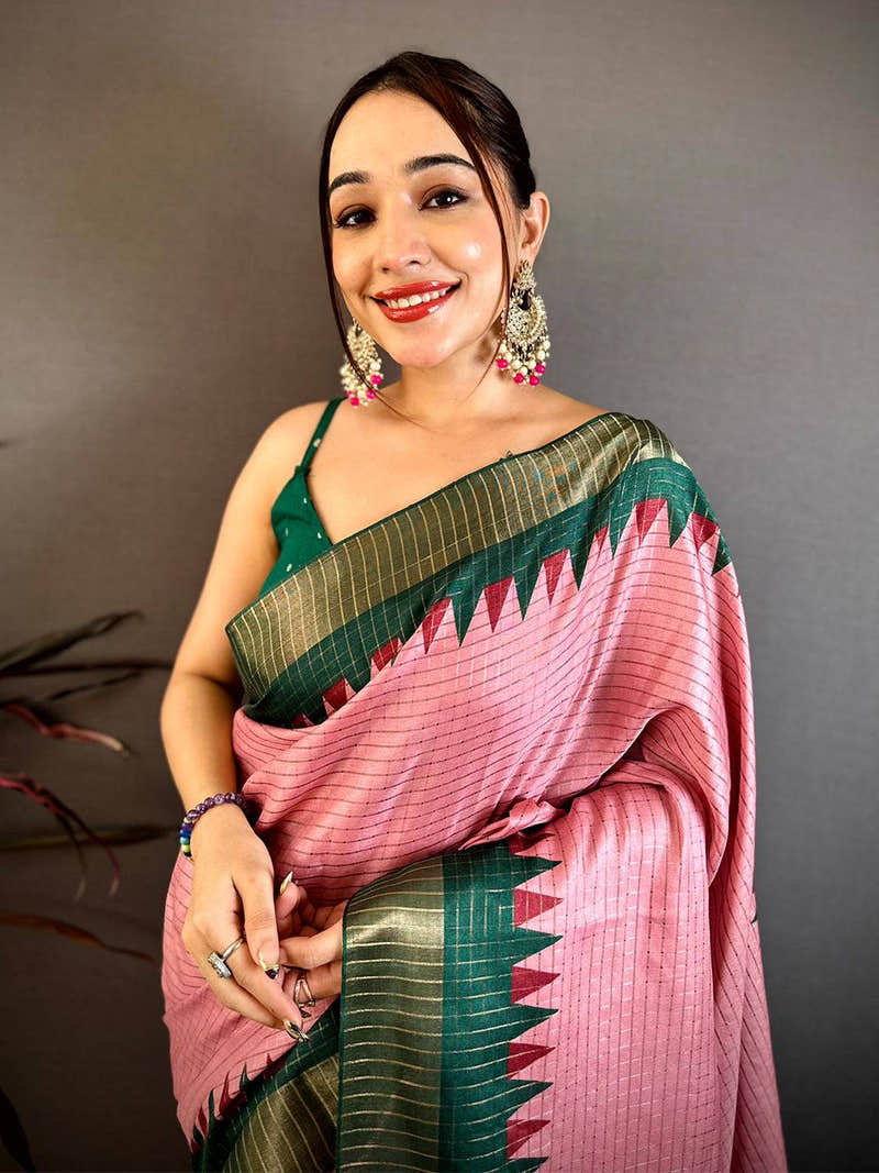 Stylish Black Zari Checks Designer Saree