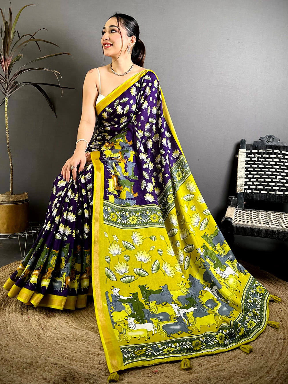 Stylish Mul Cotton Pichwai Kalamkari Saree