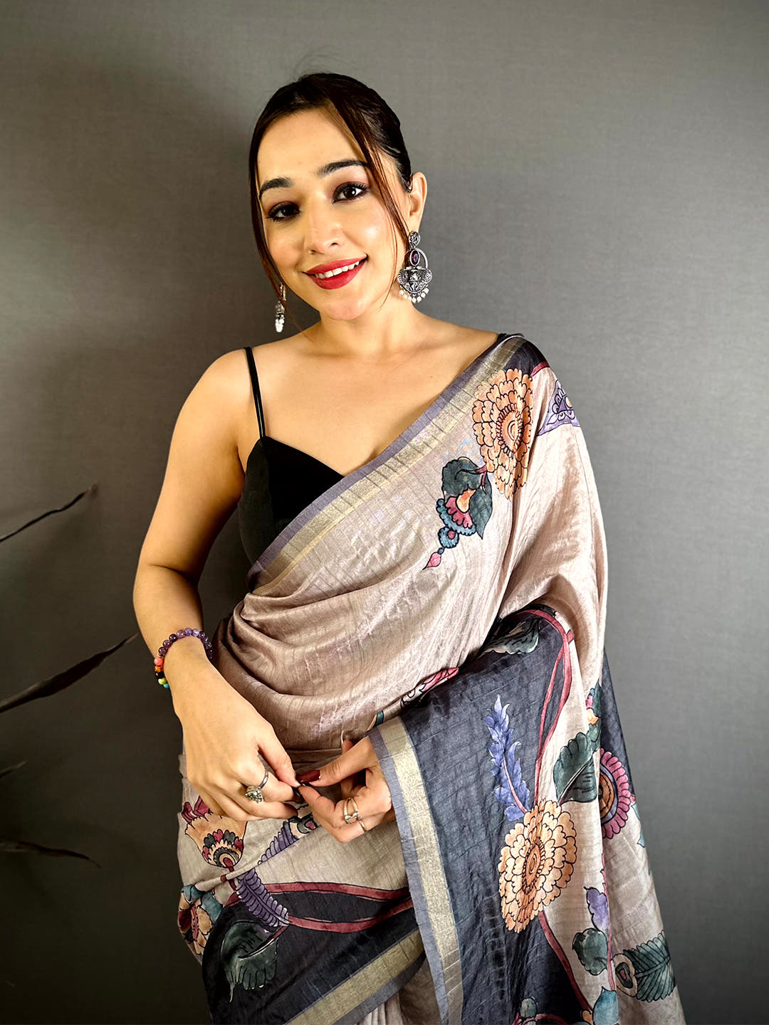 Majestic Soft Tussar Kalamkari Saree