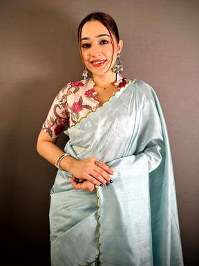 Tussar Silk Resham Embroidery Cutwork Saree