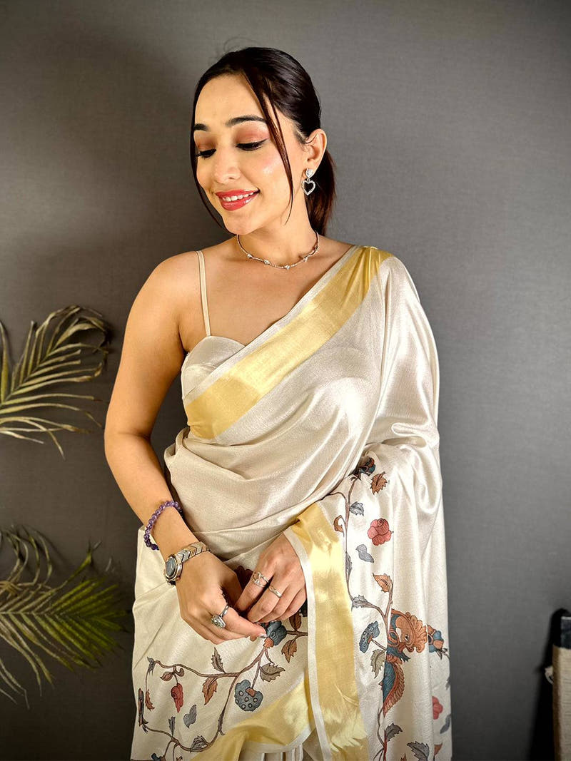 Traditional Pen Kalamkari Khadi Silk Saree


