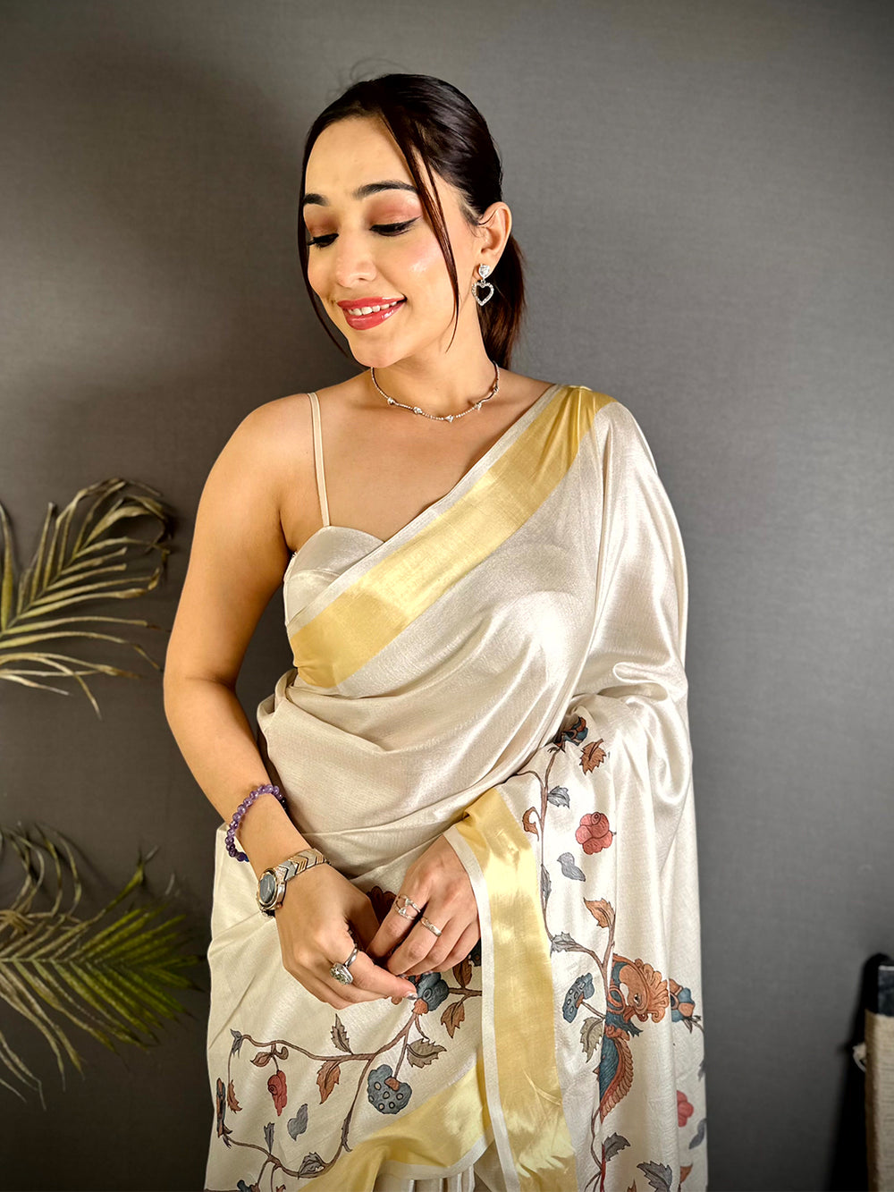 Traditional Pen Kalamkari Khadi Silk Saree


