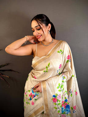 Artisan Tussar Floral Ghicha Weaving Saree