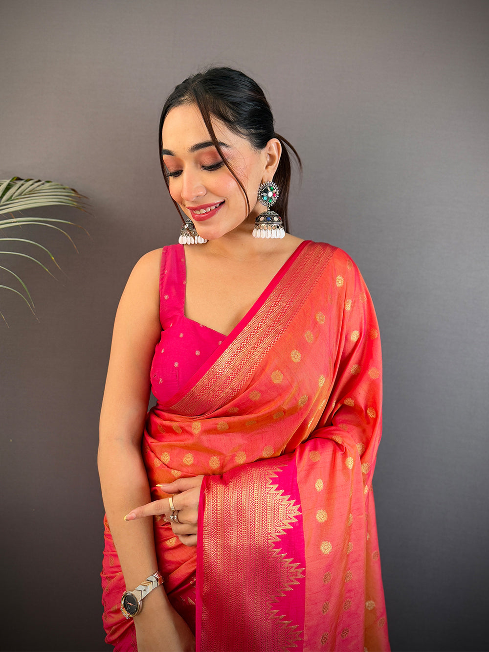 Orange Hand Dyed Raw Silk Saree