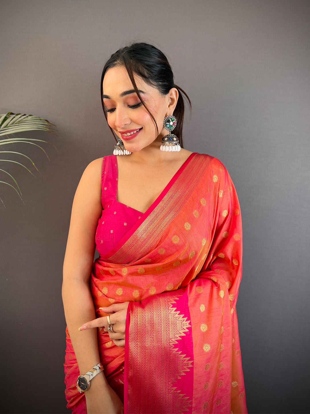 Orange Hand Dyed Raw Silk Saree
