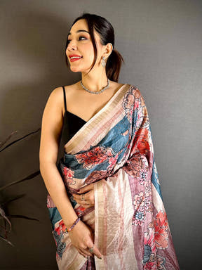 Radiant Tussar Ghicha Floral Saree