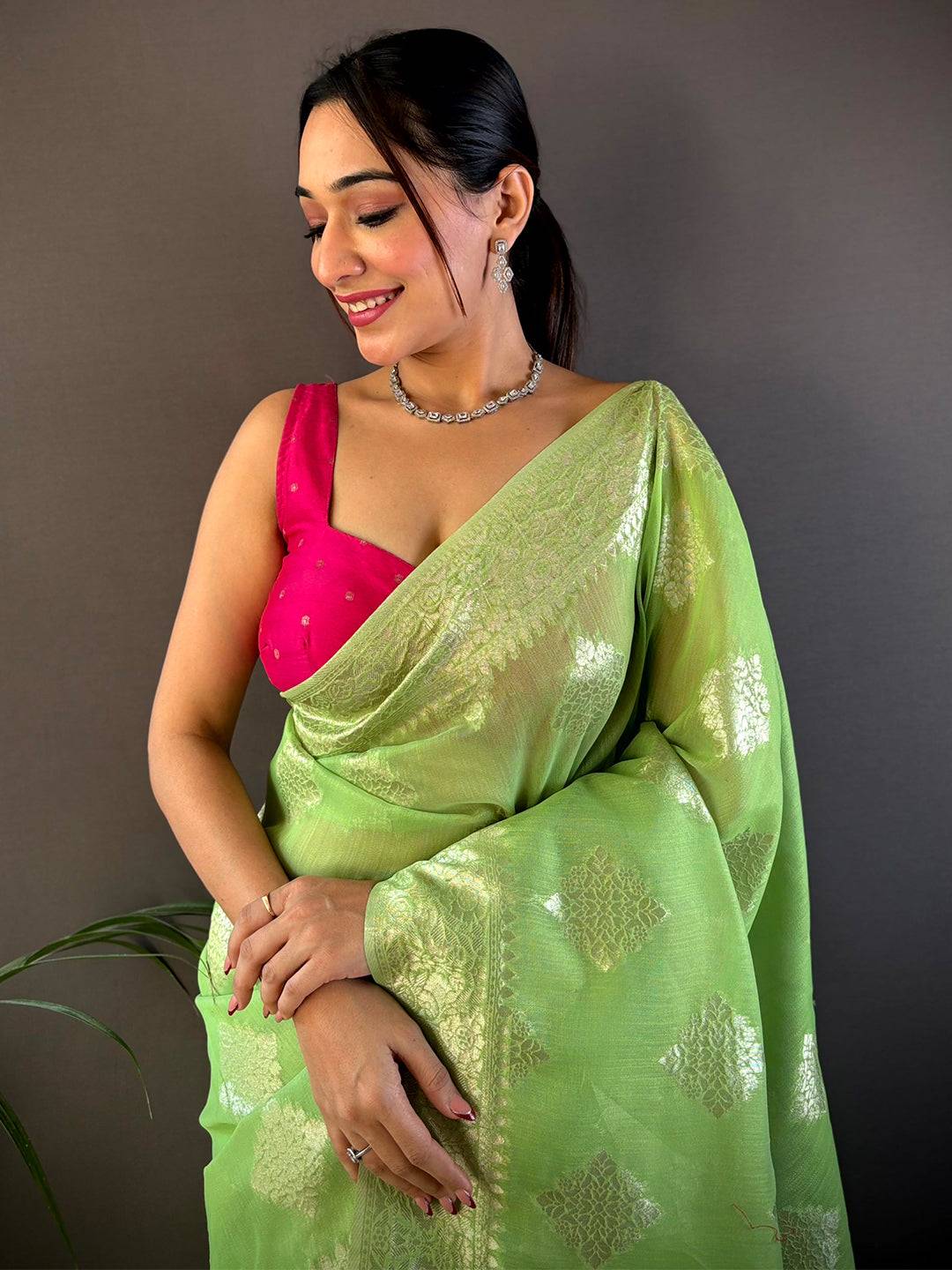 Graceful Cotton With Gold Zari Butta Saree