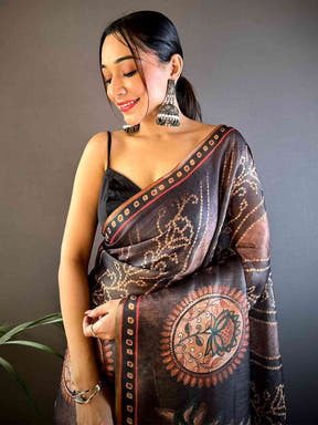 Wine Chanderi Bandhej Digital Print Saree