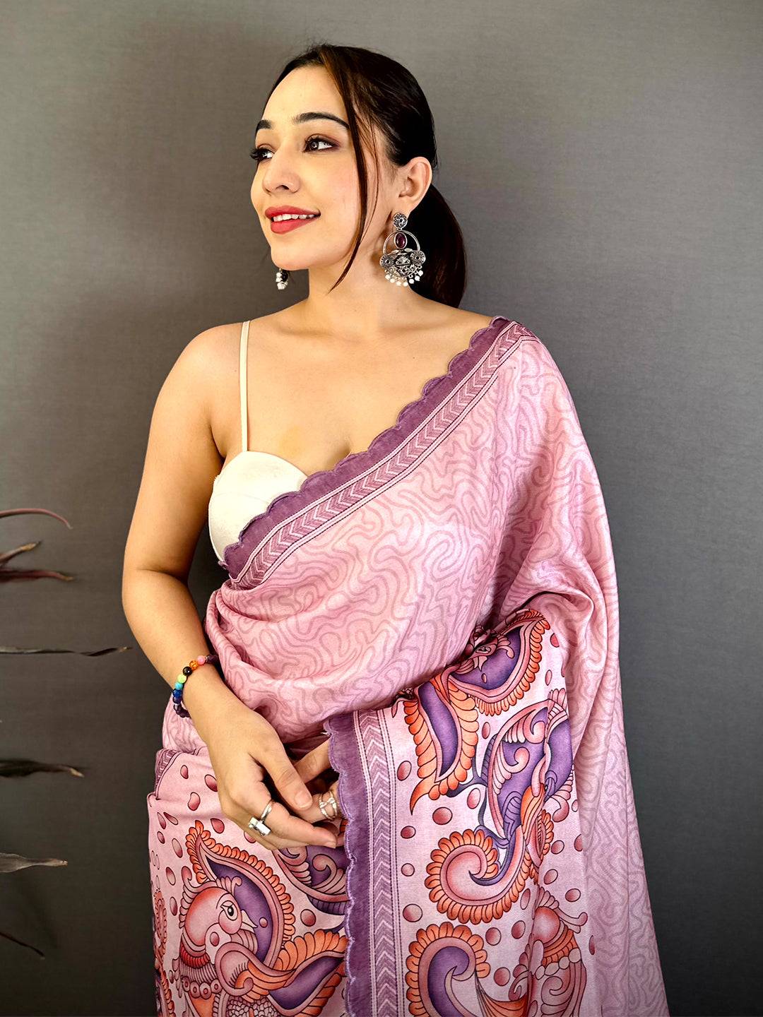 Lavender Kalamkari Tussar Cutwork Saree