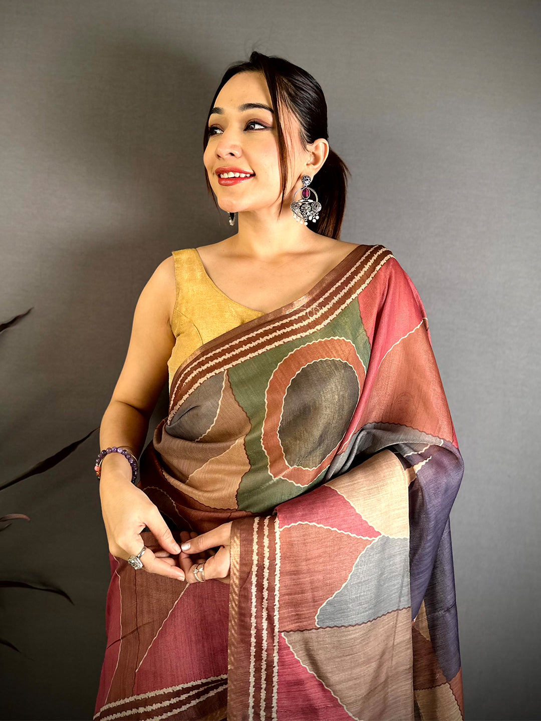 Radiant Geometric Linen Chanderi Saree