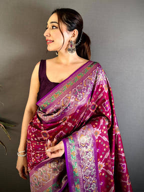 Wine Soft Semi Silk Double Ikkat Patola Saree