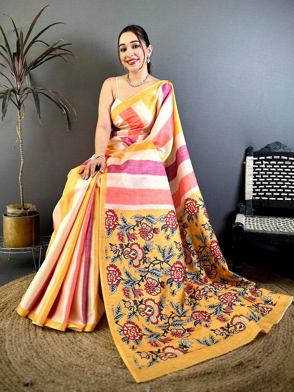 Elegant Rangkat Print Tussar Saree