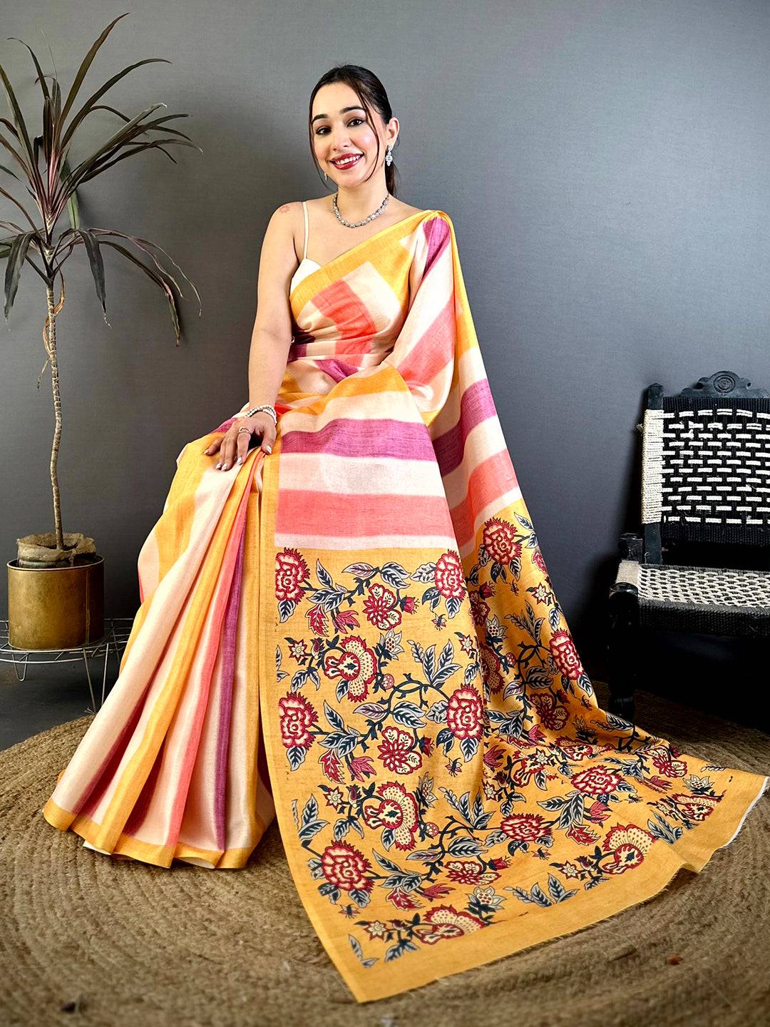 Elegant Rangkat Print Tussar Saree