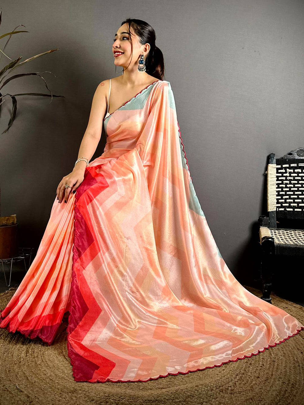 Opulent Ombre Zigzag Chinnon Chiffon Saree