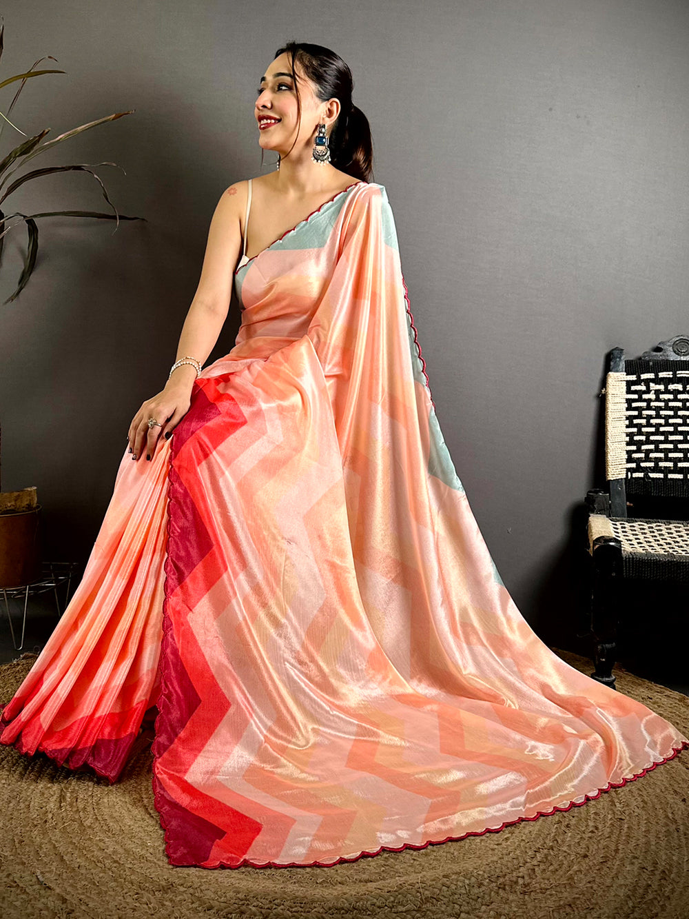 Opulent Ombre Zigzag Chinnon Chiffon Saree