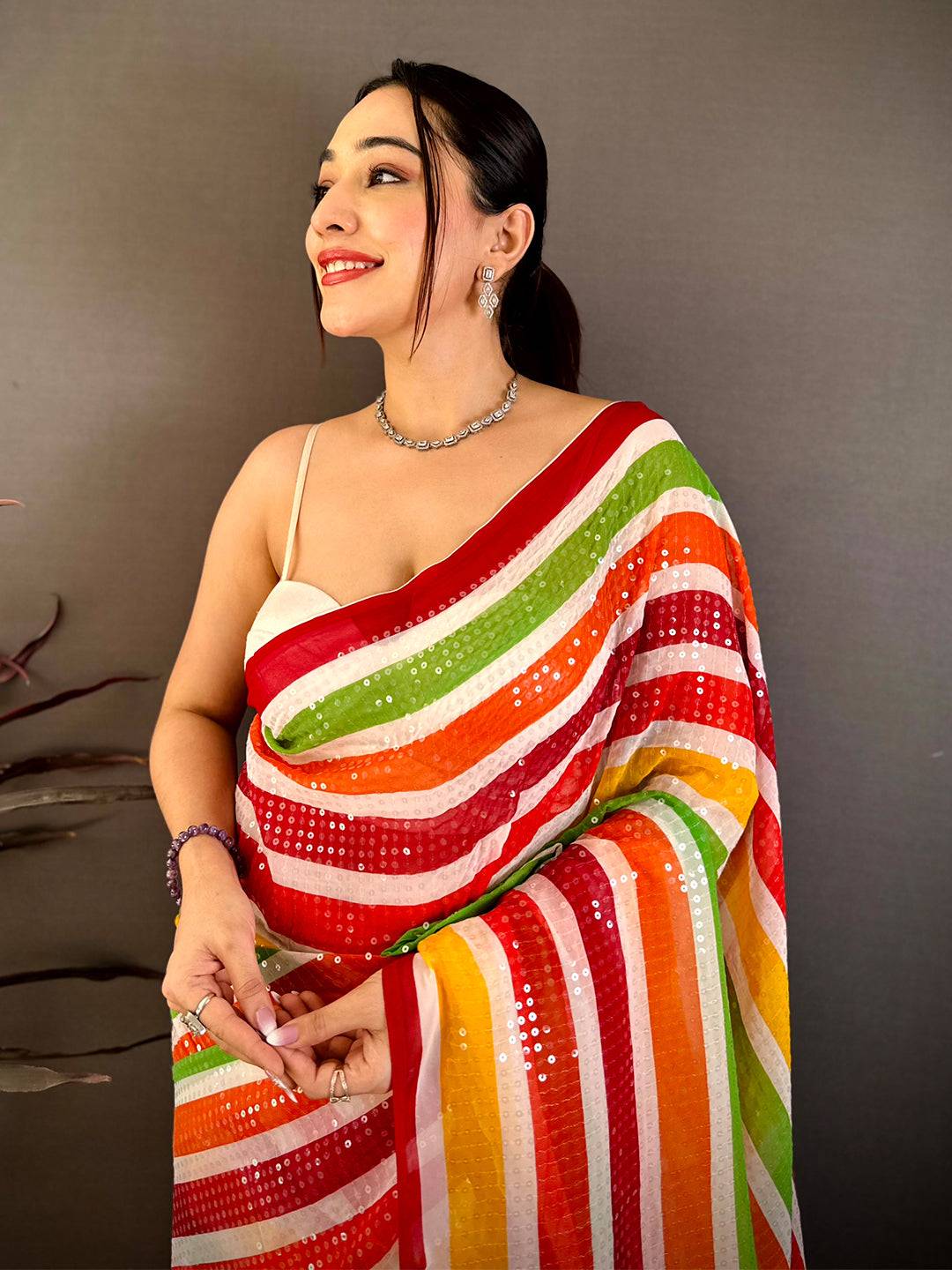 Radiant Glitter Sequin Soft Georgette Saree
