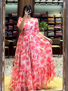 White Floral Georgette Dress