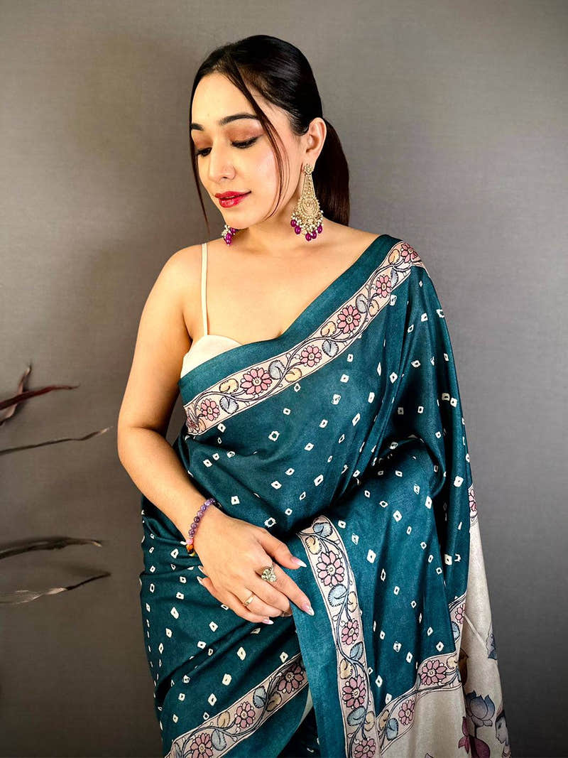 Classic Kalamkari Bandhani Print Saree