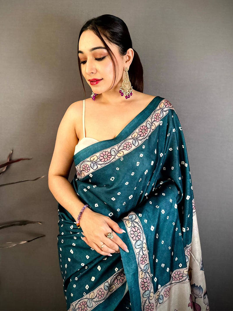 Classic Kalamkari Bandhani Print Saree