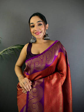 Rust Orange Banarasi Katan Silk Saree