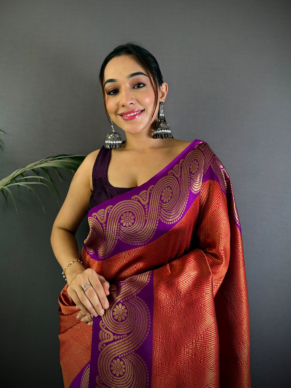 Rust Orange Banarasi Katan Silk Saree