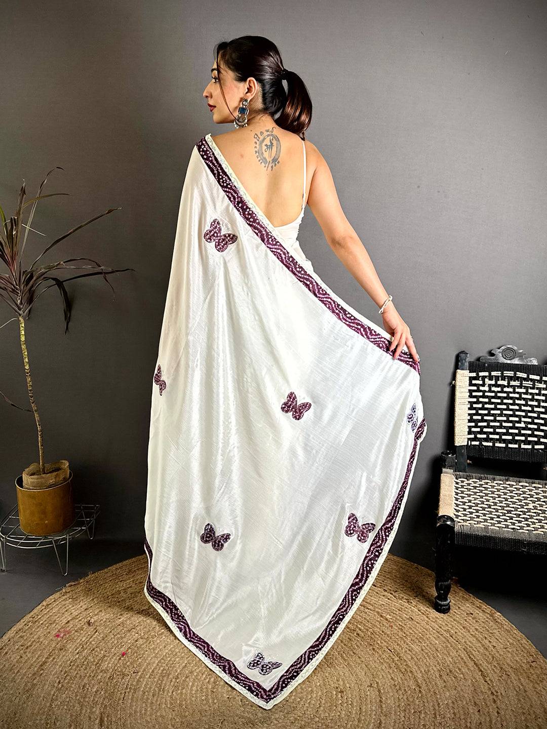 Wine Soft Chinnon Butterfly Butta Saree