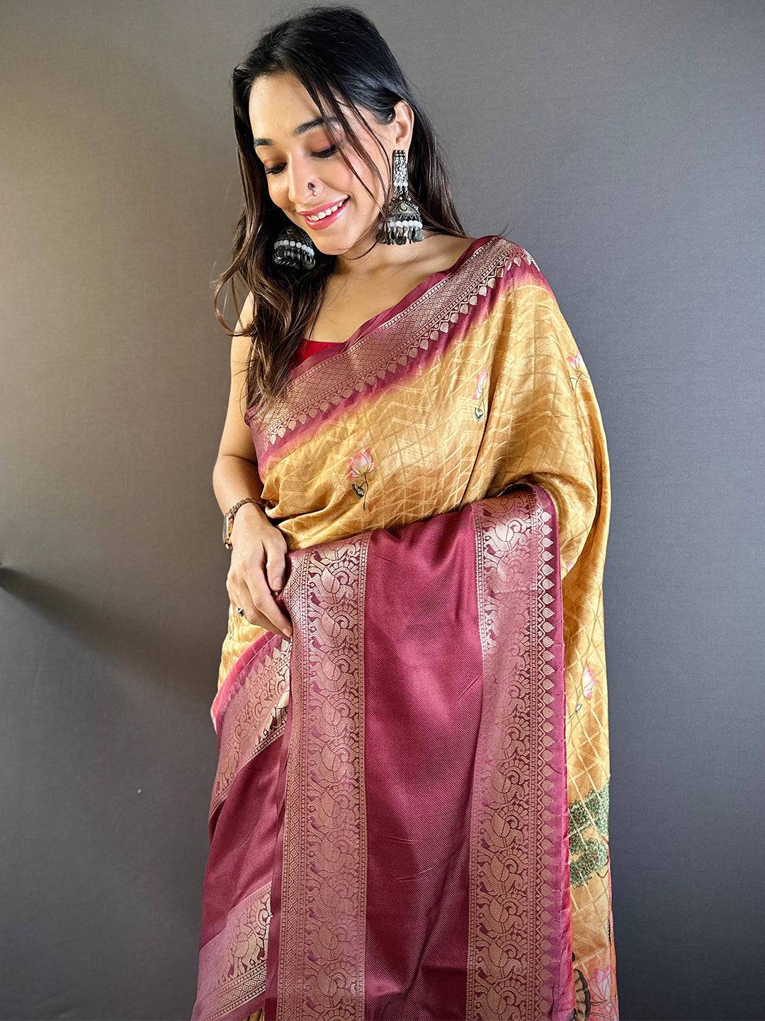 Mustard Banarasi Pichwai Print Saree

