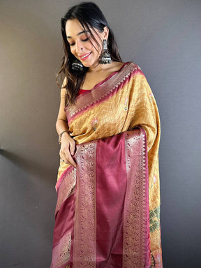 Mustard Banarasi Pichwai Print Saree

