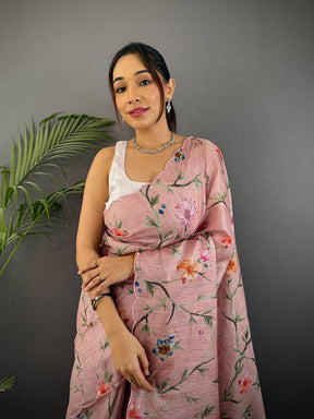 Light Pink Soft Kota Floral Print Saree