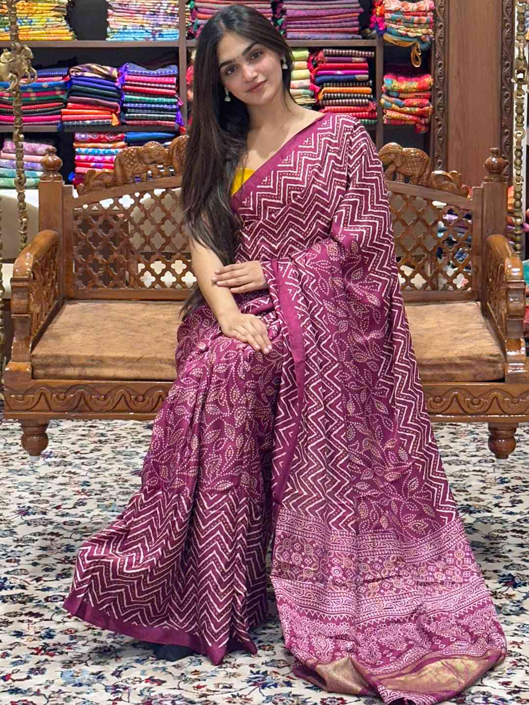 Stylish Burgundy Colour Manipuri Silk Saree with Foil Print