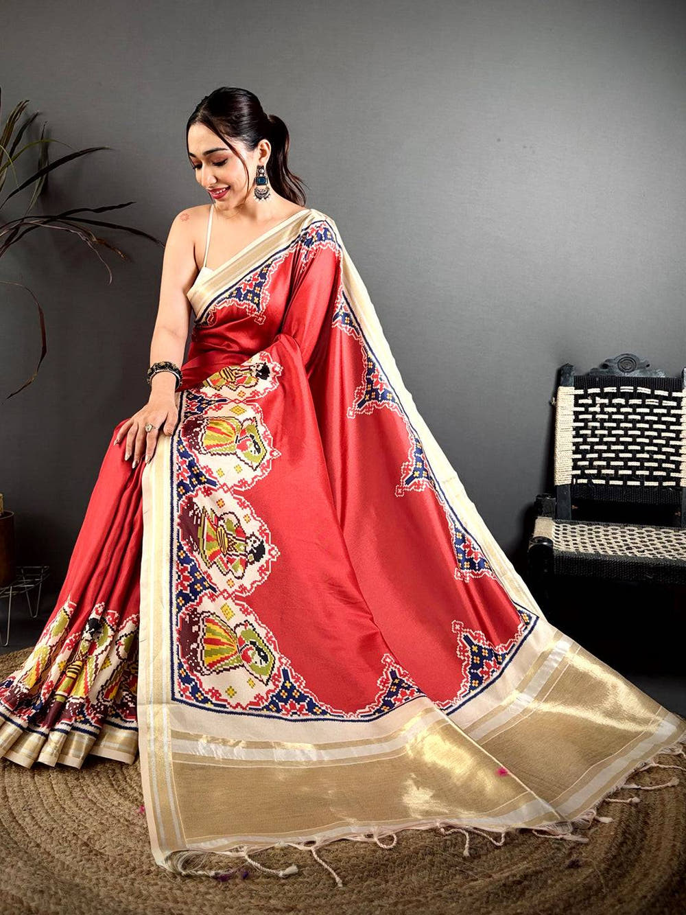 Red Patola Print Soft Kanchi Silk Saree