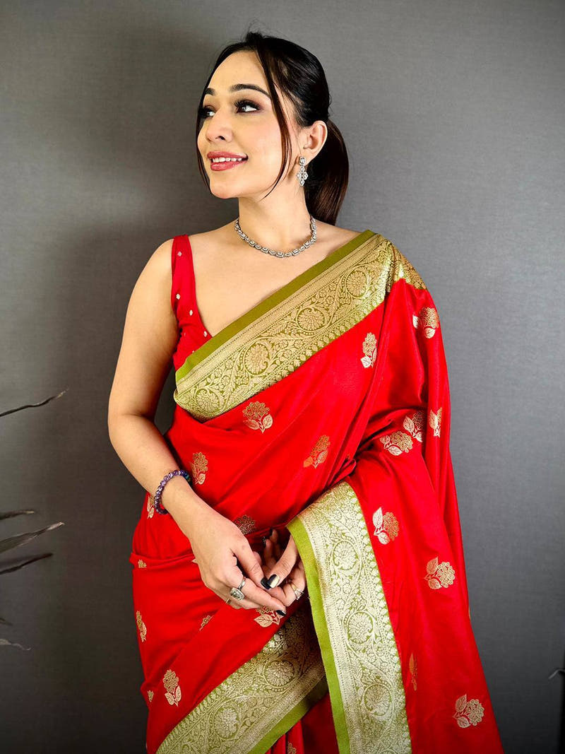 Royal Red Soft Silk Gadwal Saree