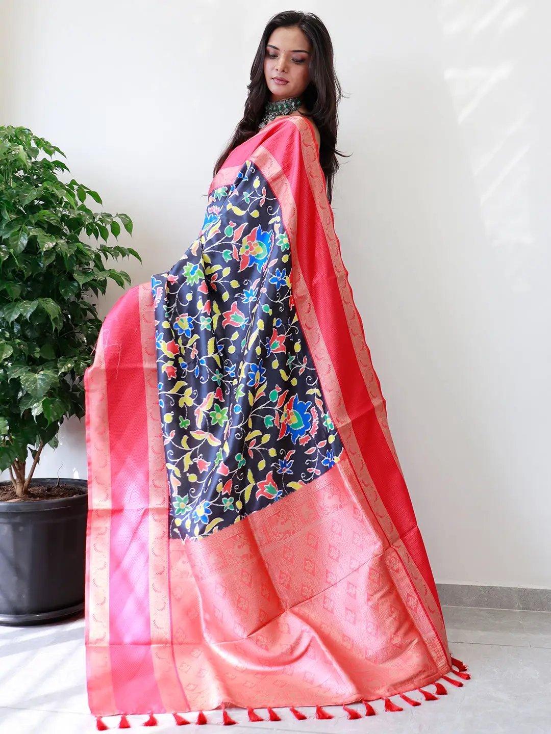 Elegant Pochampally Print Saree with Gadwal border in soft silk