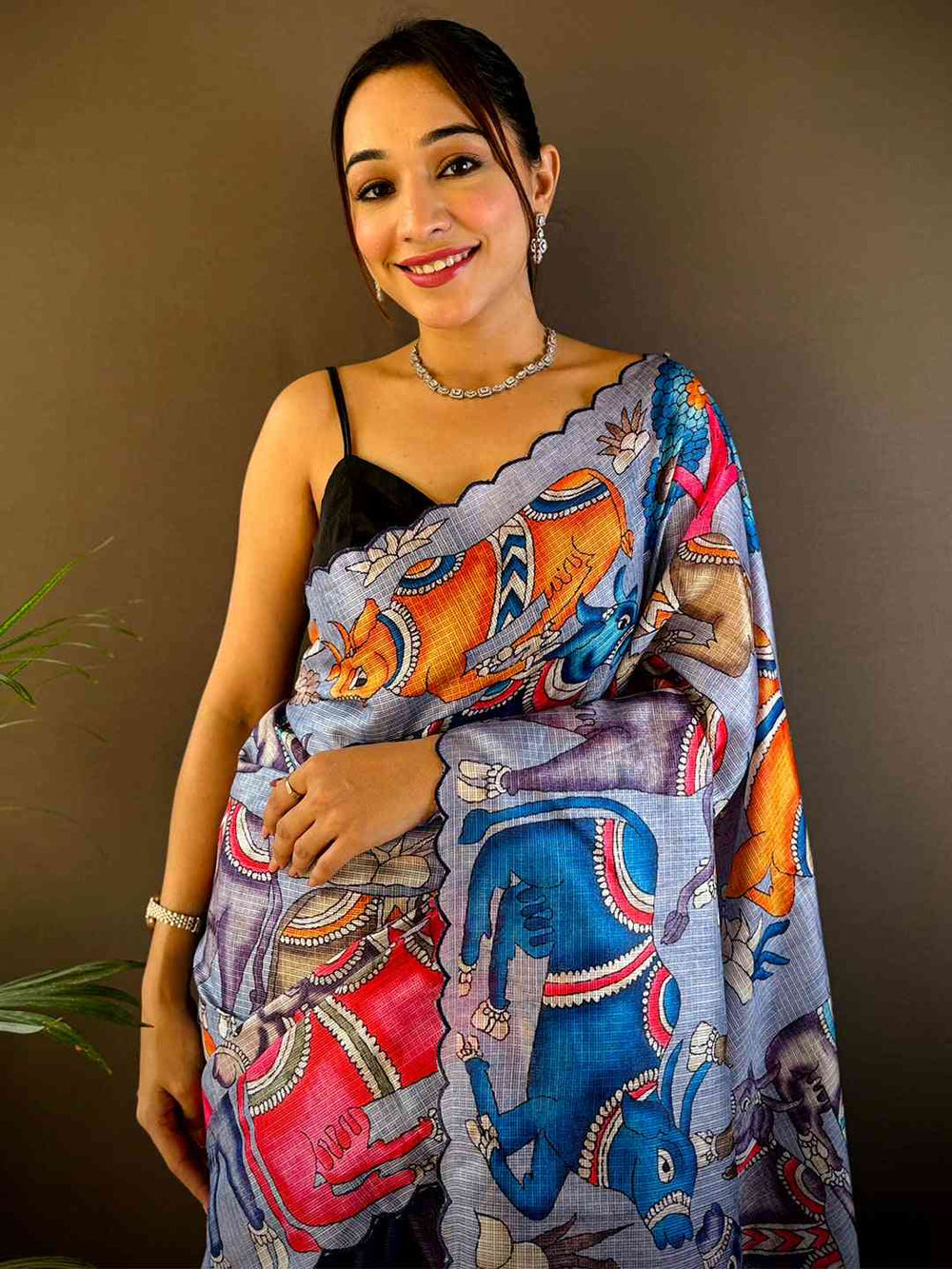 Lavender Kota Doriya Kalamkari Saree