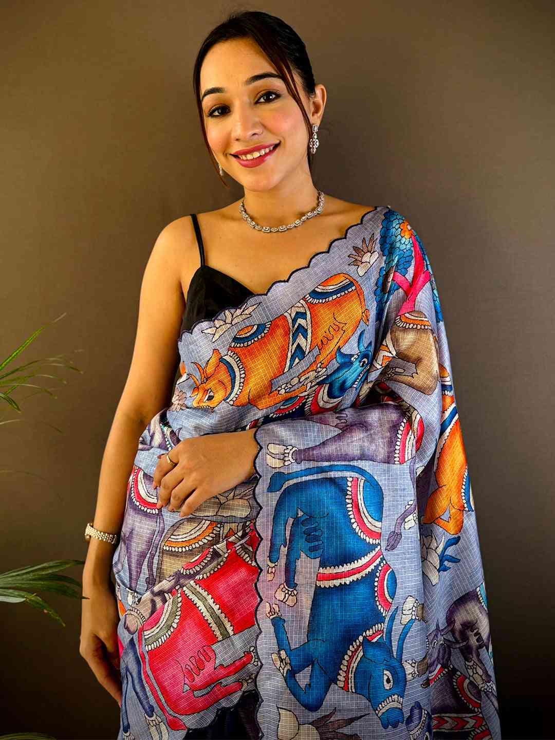 Lavender Kota Doriya Kalamkari Saree