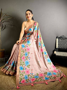 Artisan Ghicha Silk Printed Tussar Saree